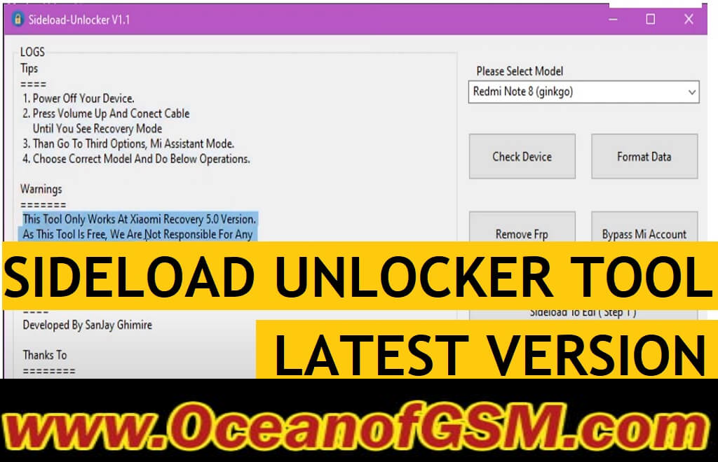 Sideload Unlocker V1.1 Xiaomi Download Latest MIUI 13 MI Account FRP Unlock Free Download